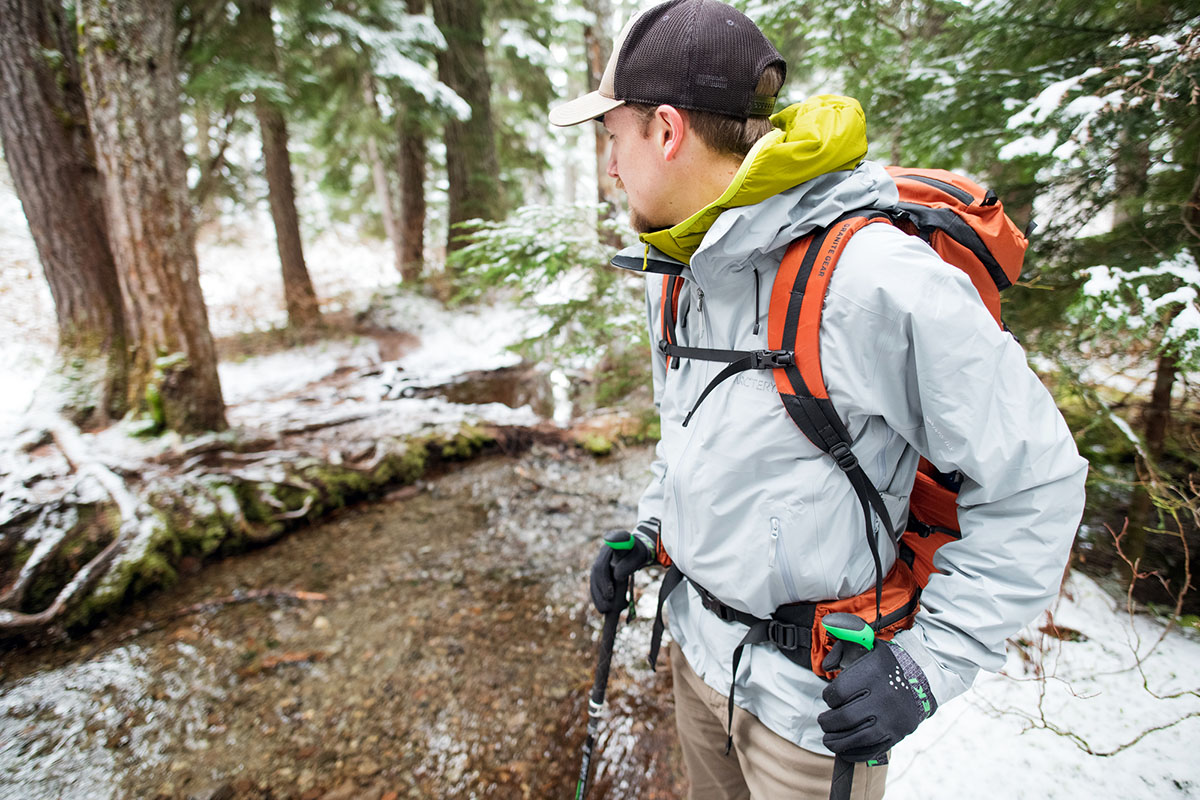 Arc'teryx Beta LT hardshell jacket (with pack on)