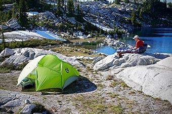 Backpacking checklist (tent set up by lake)