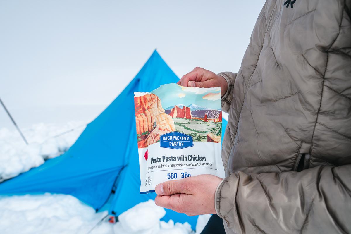 Backpacking food (eating meal while snow camping)