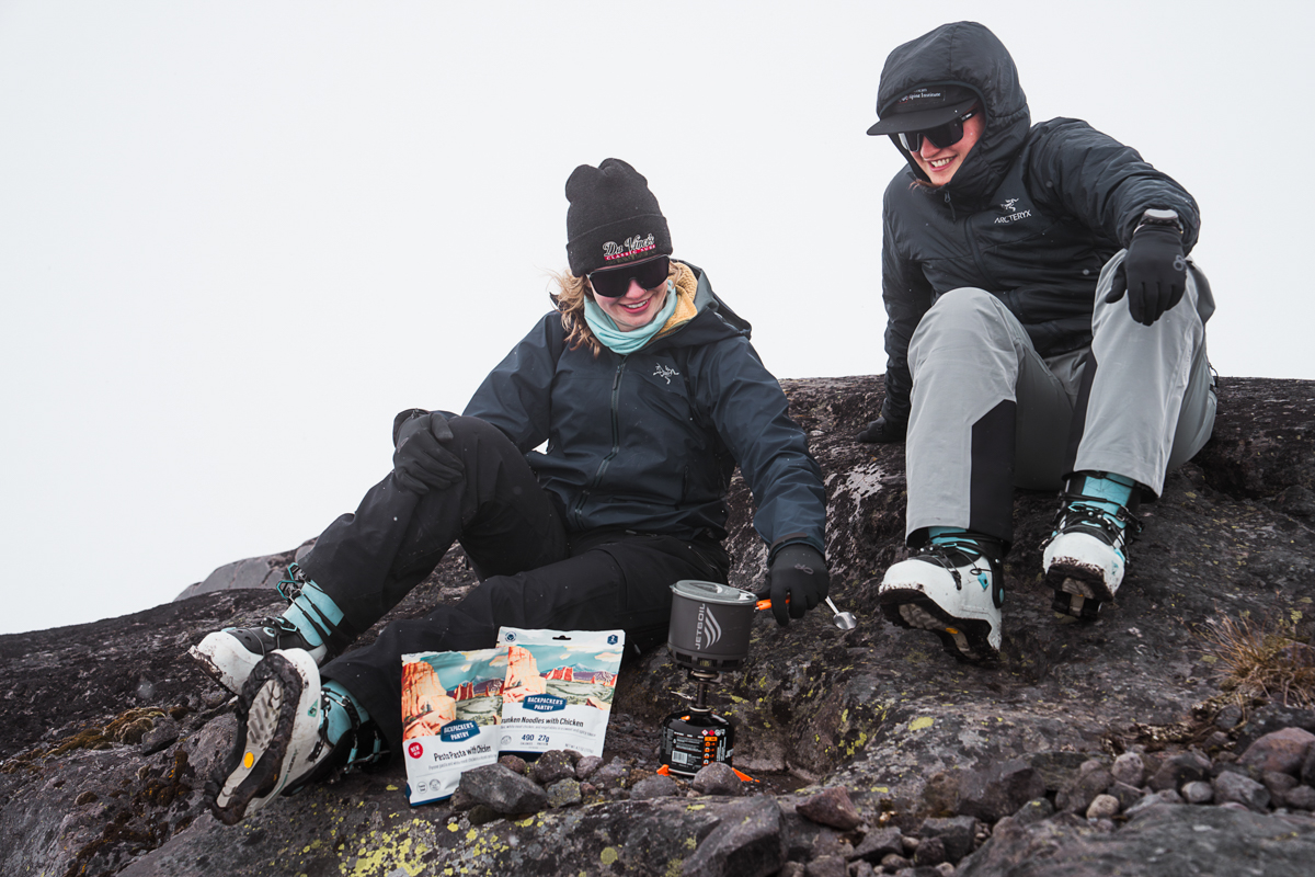 Backpacking food (preparing meals after ski touring at Mt. Rainier)