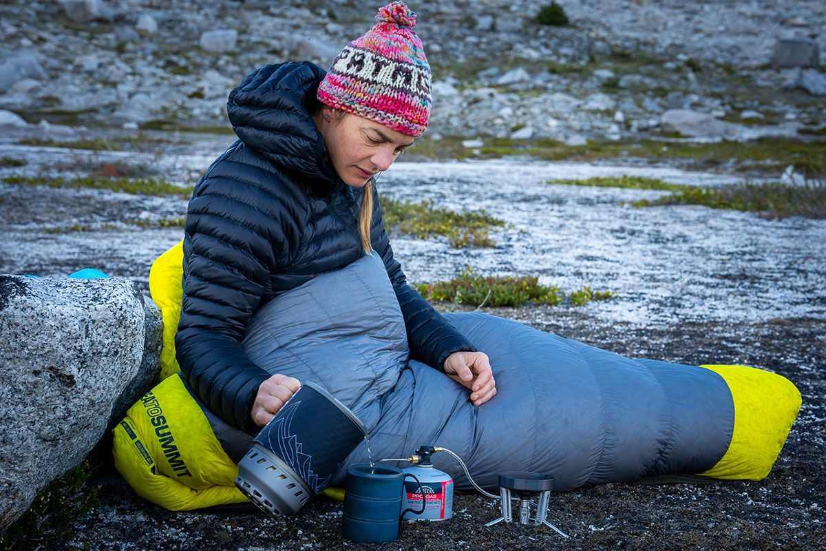 Backpacking stove (pouring water into cup)