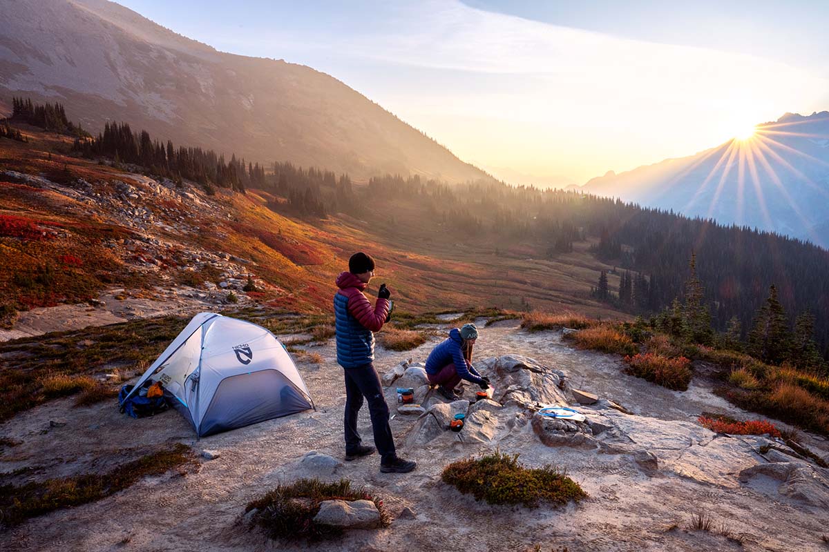 Campsite on backpacking trip (morning sun)