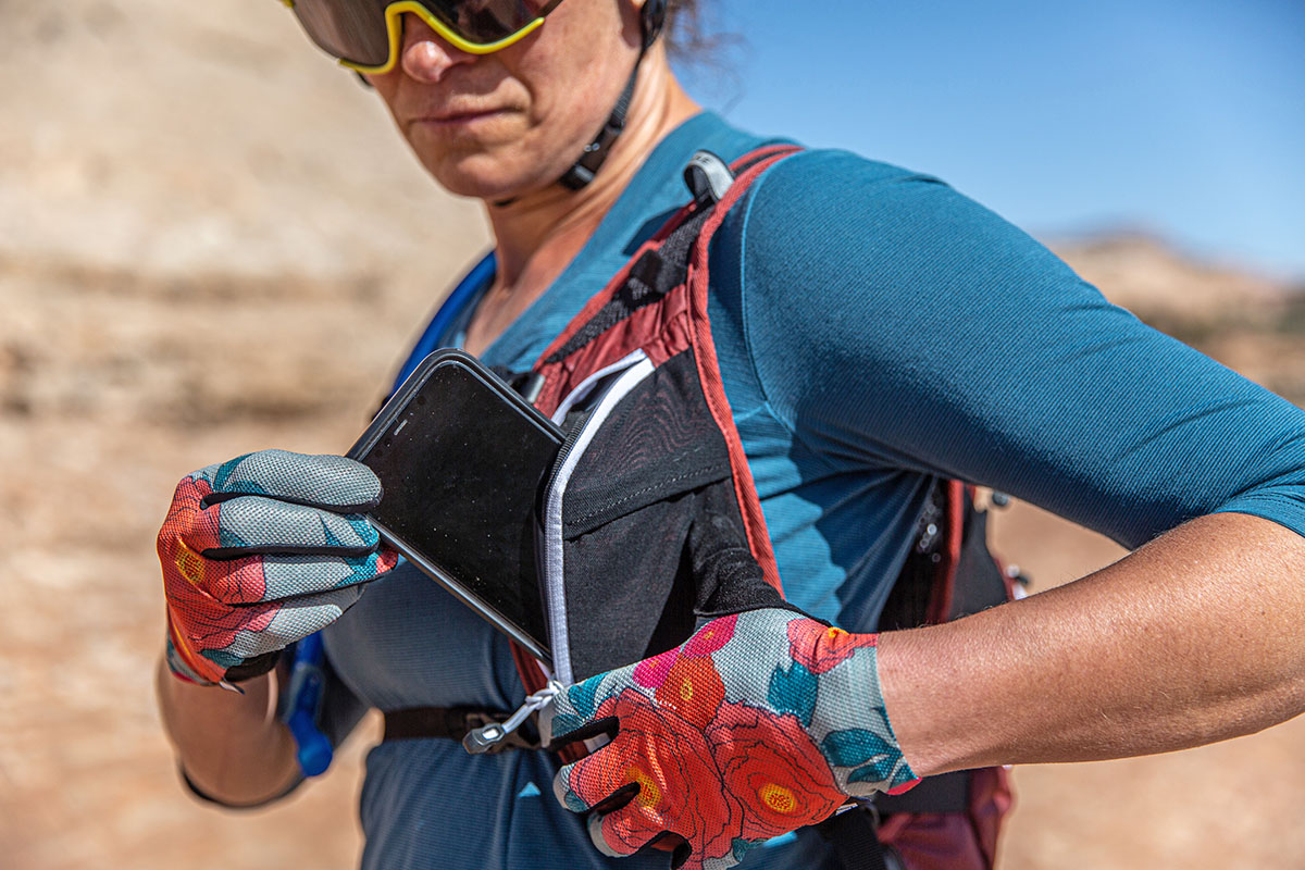 Mountain bike backpack (phone in shoulder pocket)