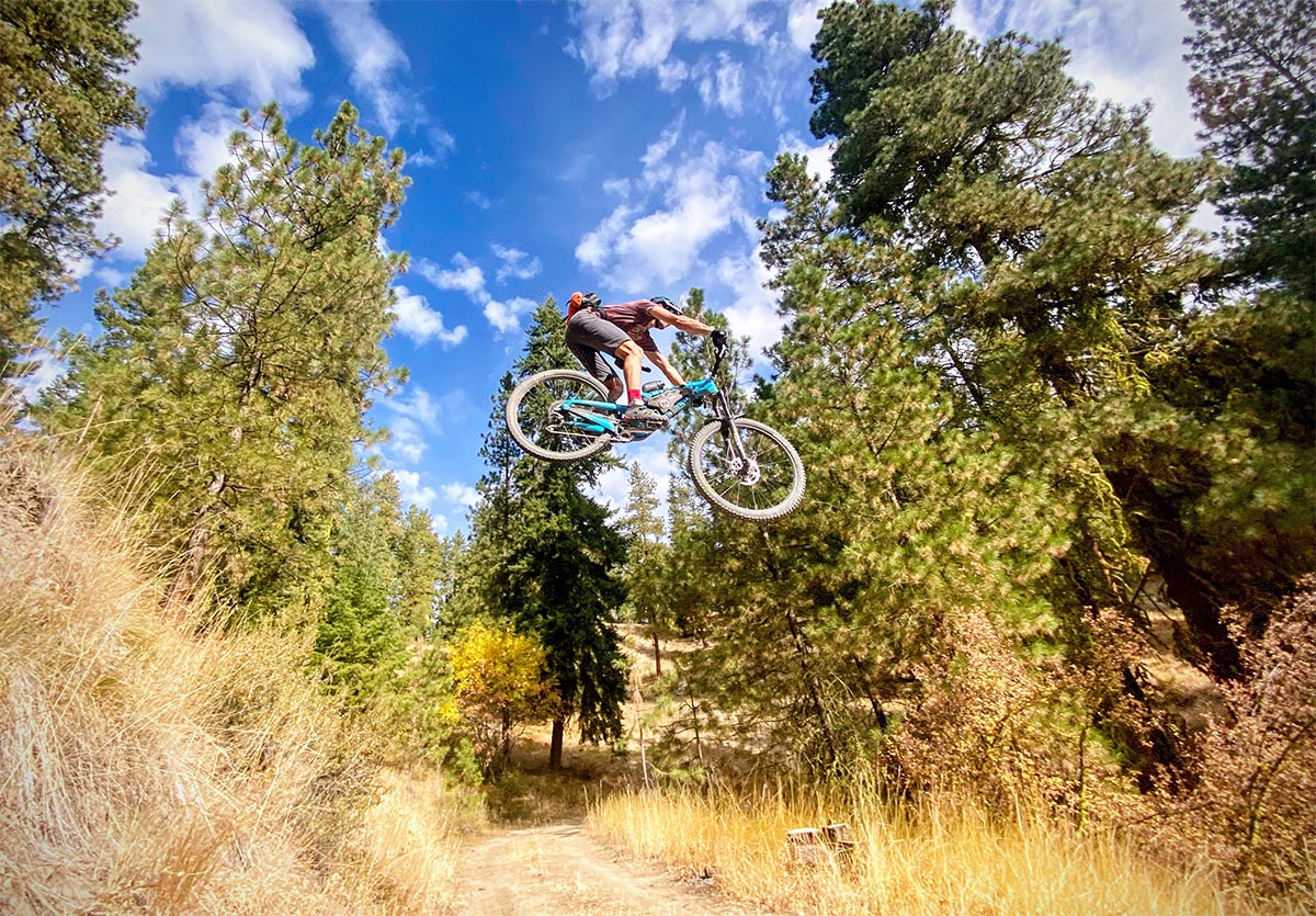 Mountain bike helmet (airborne on road gap)