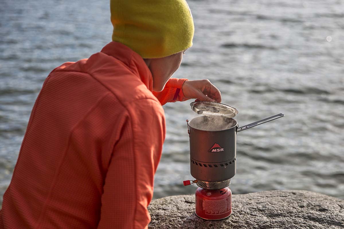 Backpacking stove (MSR Reactor boiling water)