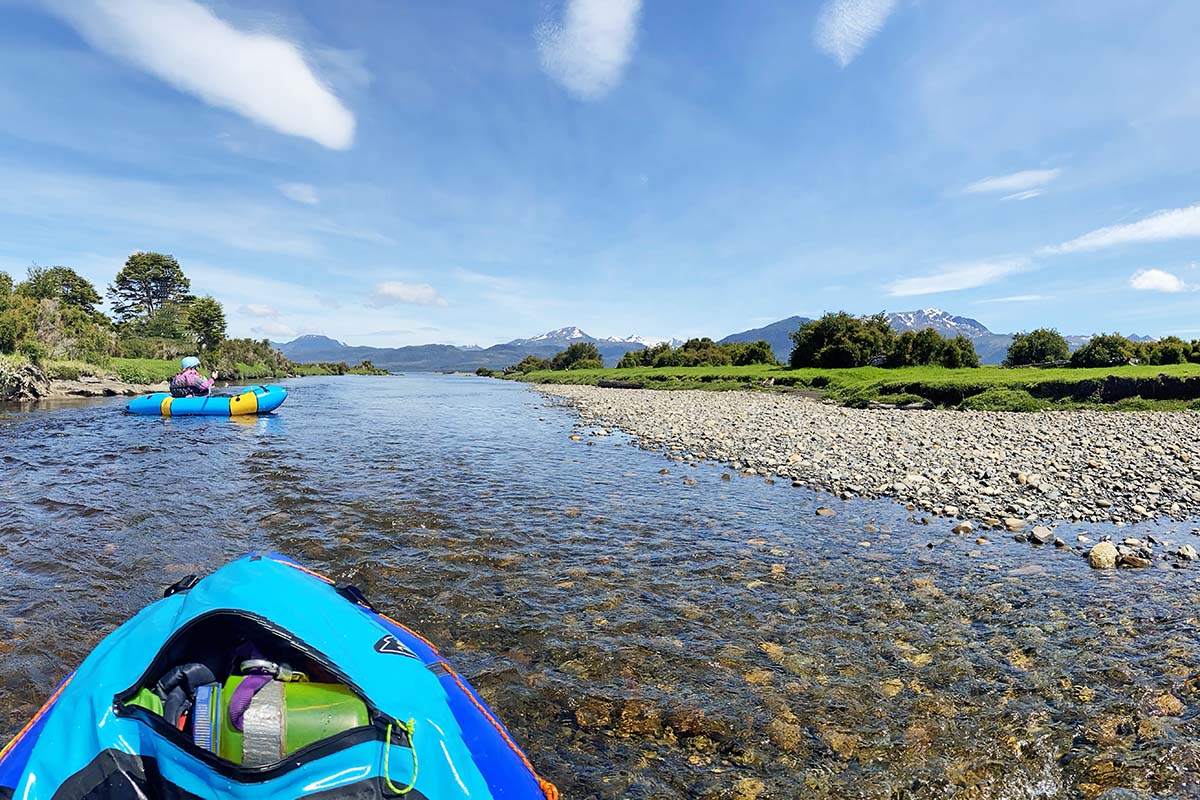 Packrafting a mellow river (bow cargo bag)