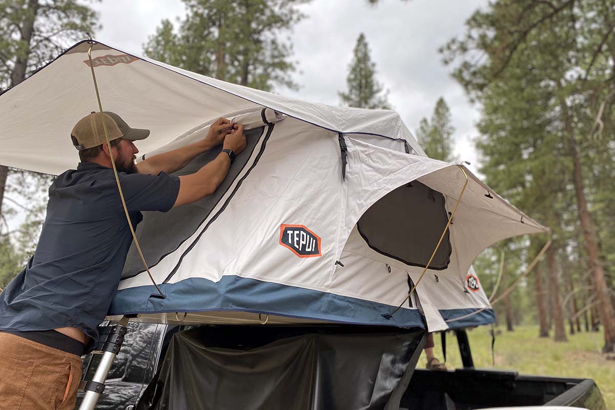 Rolling window shade on Tepui Low Pro rooftop tent 3