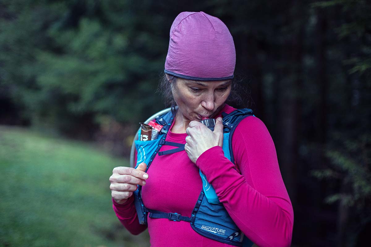 Running vest (drinking water from soft flask)