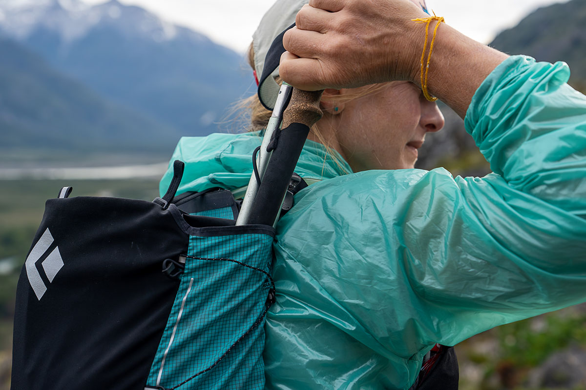 Running vest (stashing trekking poles in Black Diamond Distance)