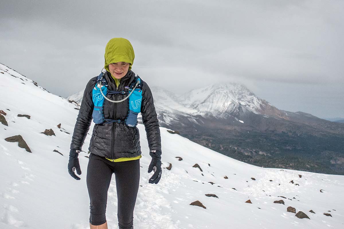 Running vest (Ultimate Direction Ultra Vesta in snow)