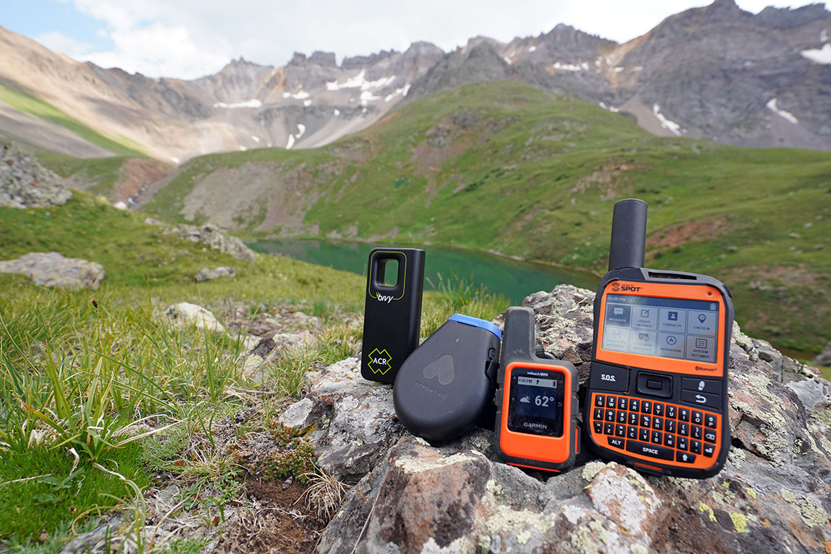 Satellite messenger devices (Bivy Stick, Garmin inReach Mini, SPOT X)