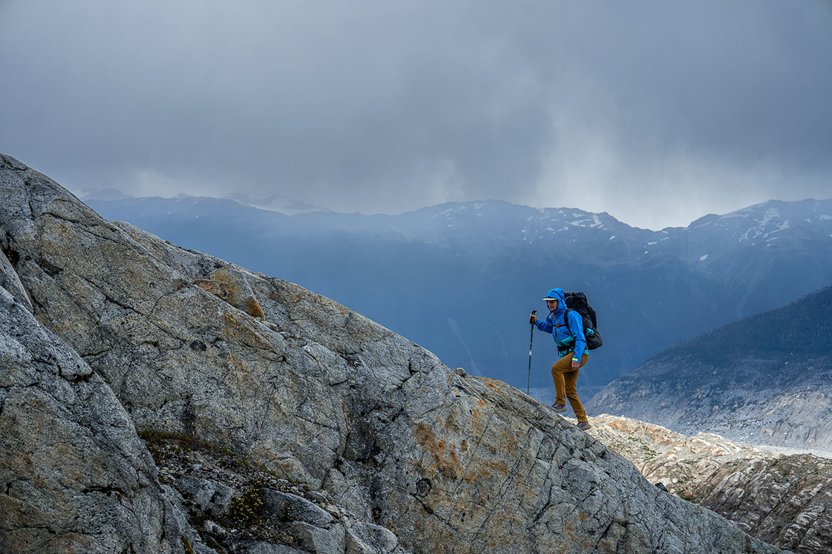 Trekking pole (hiking with one pole on ridgeline)