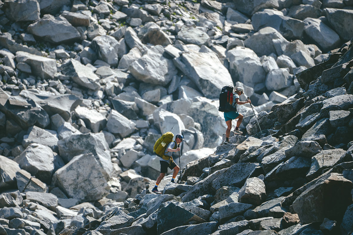 Trekking poles (navigating steep scree field)