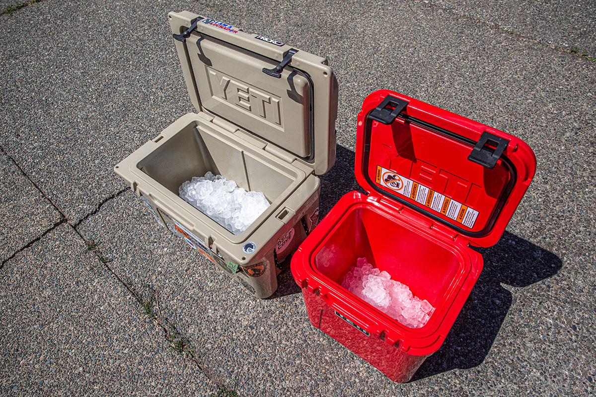 Yeti Roadie 24 cooler (next to Yeti Tundra 45)